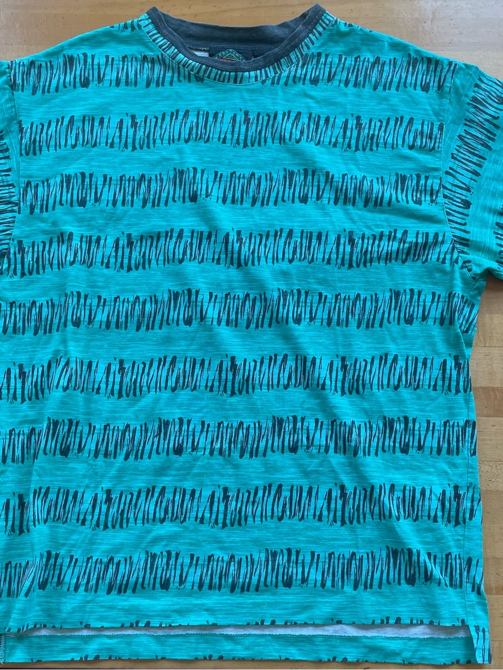 Teal and Black Striped Graphic Tee